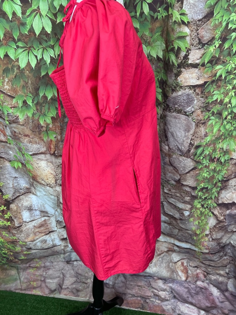 DRAPER JAMES Tomato Red Shirred Back Babydoll Dress, L - Picture 10 of 10